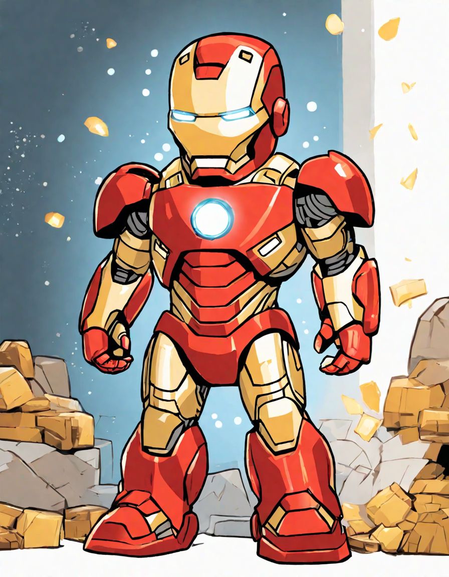 iron man arc reactor coloring page featuring the superhero's iconic red and gold suit in color
