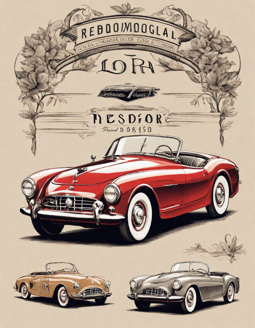 intricate coloring page featuring a lineup of iconic classic automobiles, from vintage roadsters to sleek sports coupes, capturing the nostalgia and beauty of the golden age of automotive engineering in color