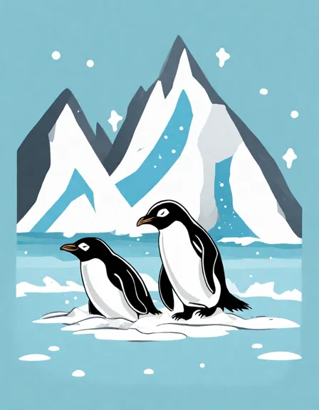 coloring page of playful penguins on an ice floe for children's creative learning in color