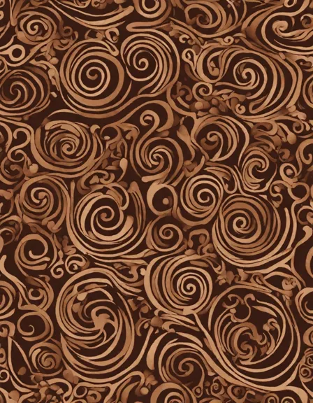 chocolate-themed coloring page with intricate swirls and patterns in color