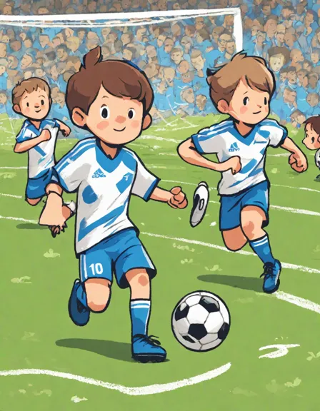 coloring page of soccer players passing the ball with an excited audience in the background in color