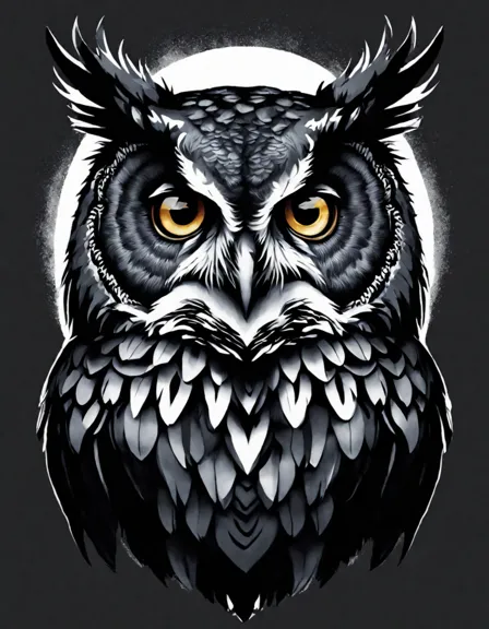 owl coloring page with intricate feather patterns, keen eyes shimmering with wisdom under moonlight in color
