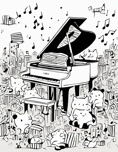 bold black and white piano keys invite coloring for a creative musical masterpiece in color