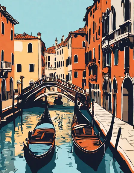 venice canal scene coloring book page - gondolas, doge's palace, piazza san marco, intricate details in color