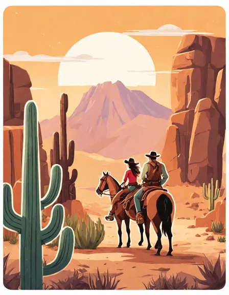 coloring book page of a cowboy and cowgirl exploring a mine entrance in the wild west in color