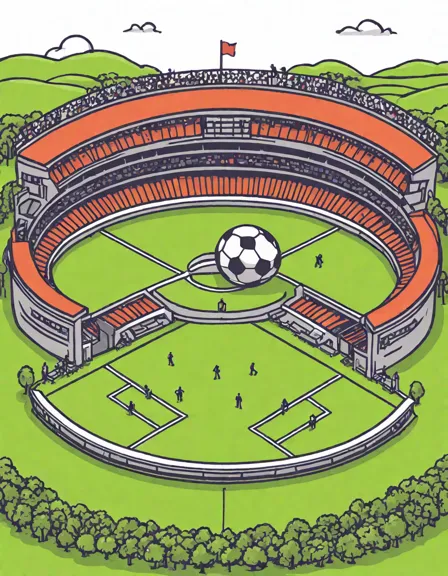 stadiums around the world' coloring page featuring iconic soccer stadiums and crowds in color
