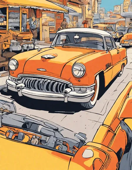 intricate coloring page showcases iconic classic cars from the classic car collections series, inviting you to add vibrant hues to automotive legends in color